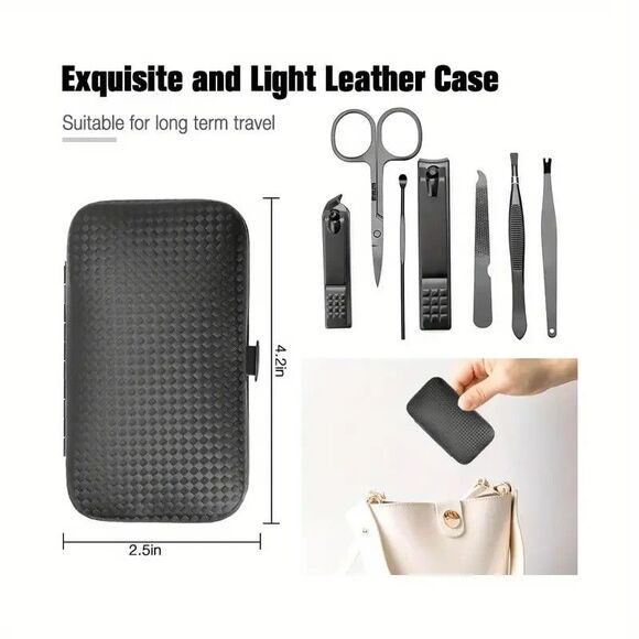 7pcs Manicure set, Nail Clippers Kit, Stainless Steel Black NEW Unisex - Picture 2 of 5